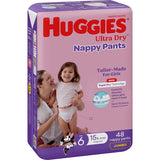 Huggies Ultra Dry Nappy Pants Girls Size 6 (15+ Kg) Jumbo pack 48pack