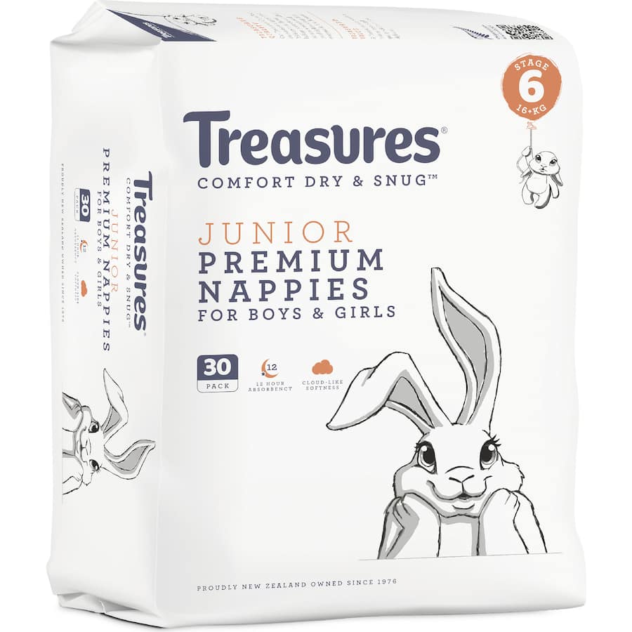 Treasures Dry & Snug Nappies Junior 16kg+ Bulk pack 30pack