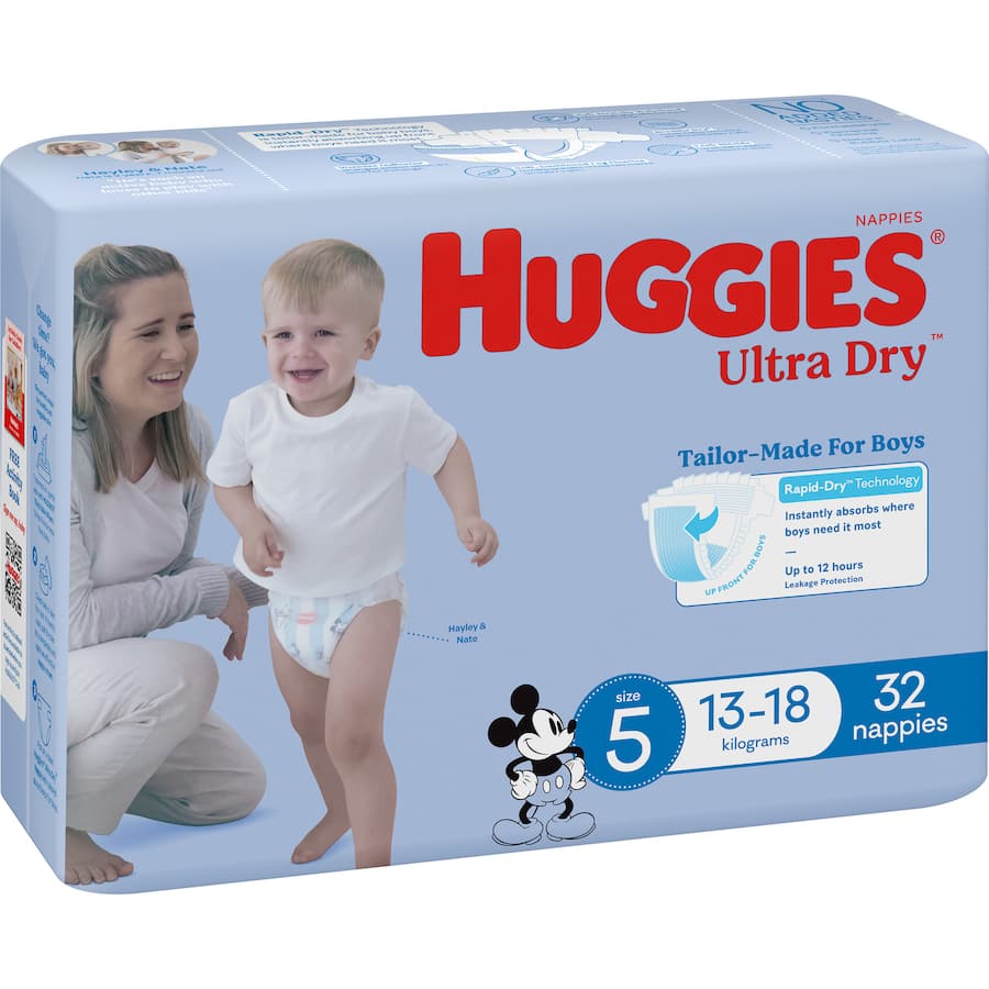 Huggies Ultra Dry Nappies Boys Size 5 (13-18kg) Bulk pack 32pack