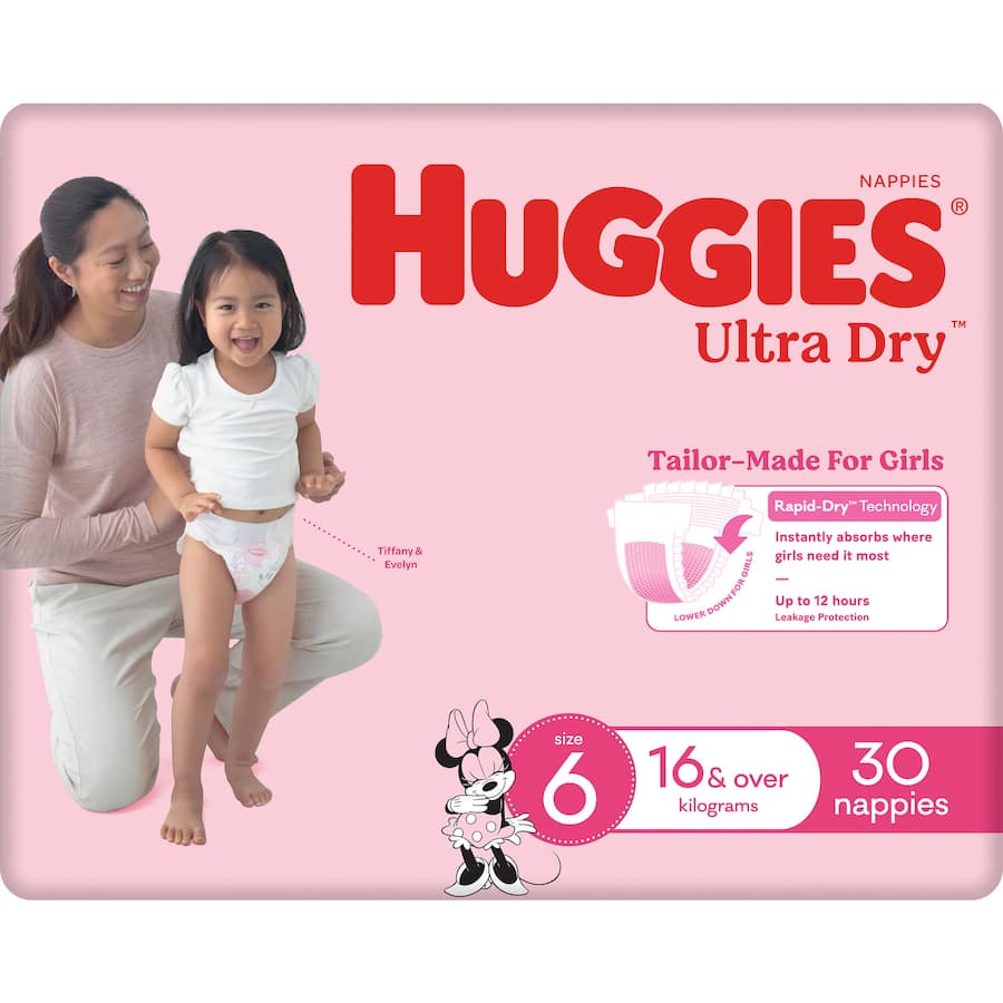 Huggies Ultra Dry Nappies Girls Size 6 (16kg+) Bulk pack 30pack