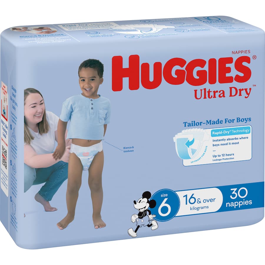 Huggies Ultra Dry Nappies Boys Size 6 (16kg+) 30pack