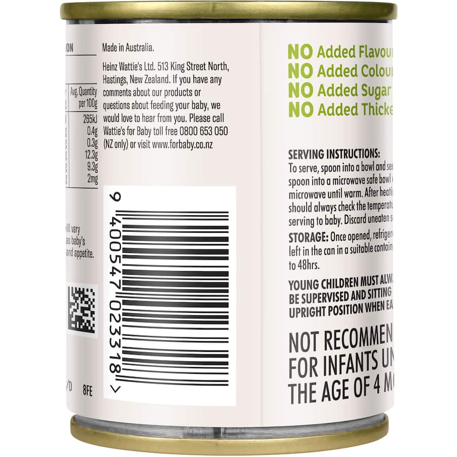 Watties Baby Food Pears Stage 1 4-6+ Months 120g