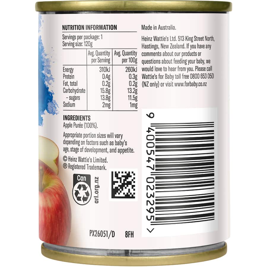 Watties Baby Food Apples Stage 1 4-6+ Months 120g