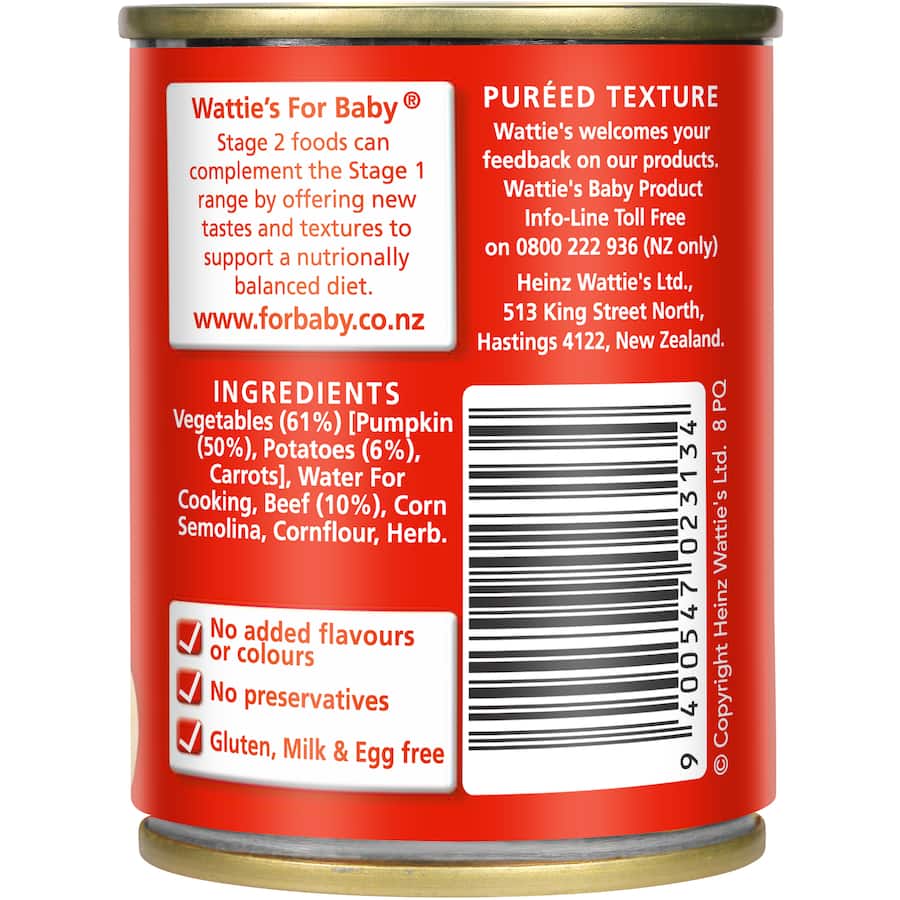 Watties Stage 2 Baby Food Pumpkin Potato & Beef 120g