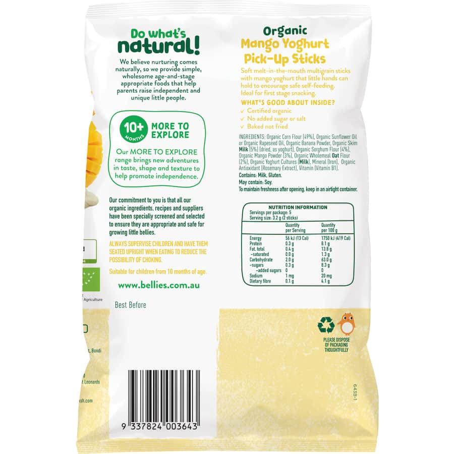 Little Bellies Organic Mango Yoghurt Sticks  16g