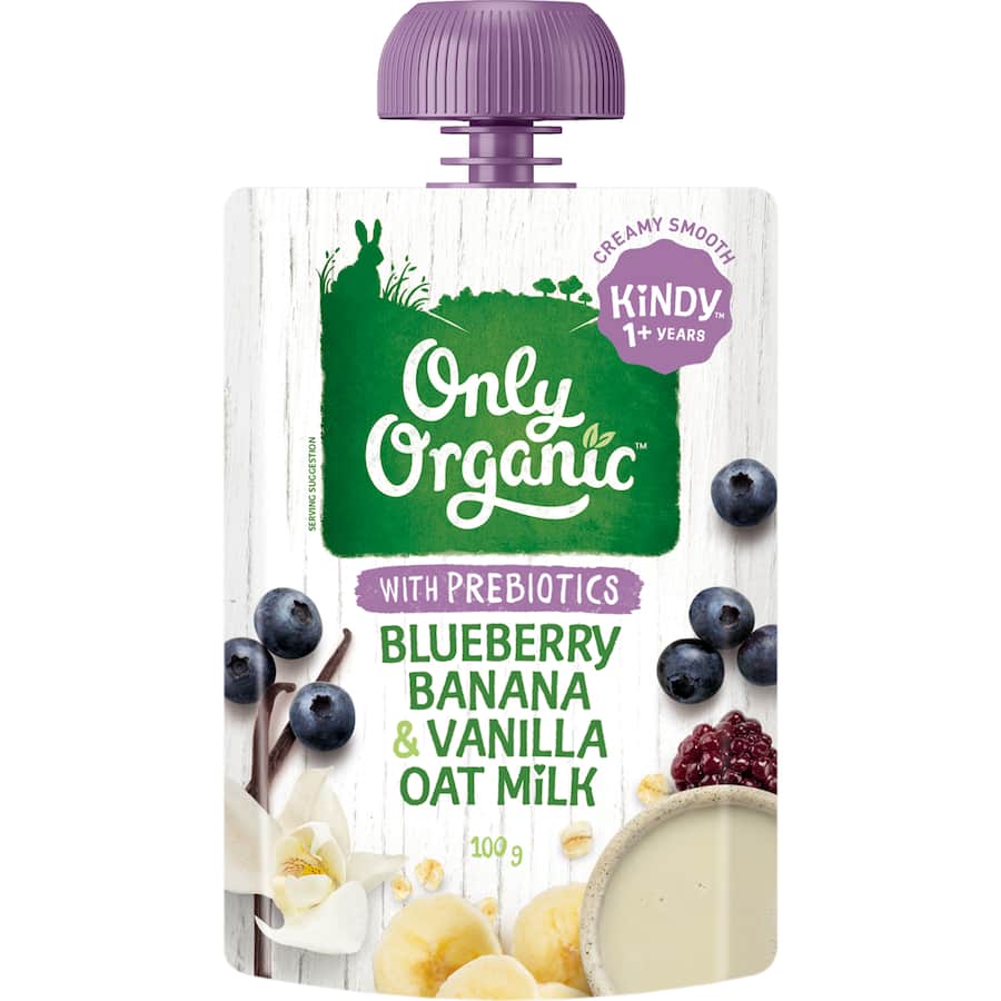 Only Organic Kindy Baby Food 1+ Years Blueberry Banana & Oat Milk Pouch 100g