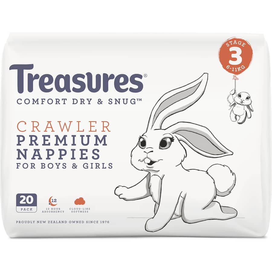Treasures Dry & Snug Nappies Crawler 6-11kg Convenience 20pack