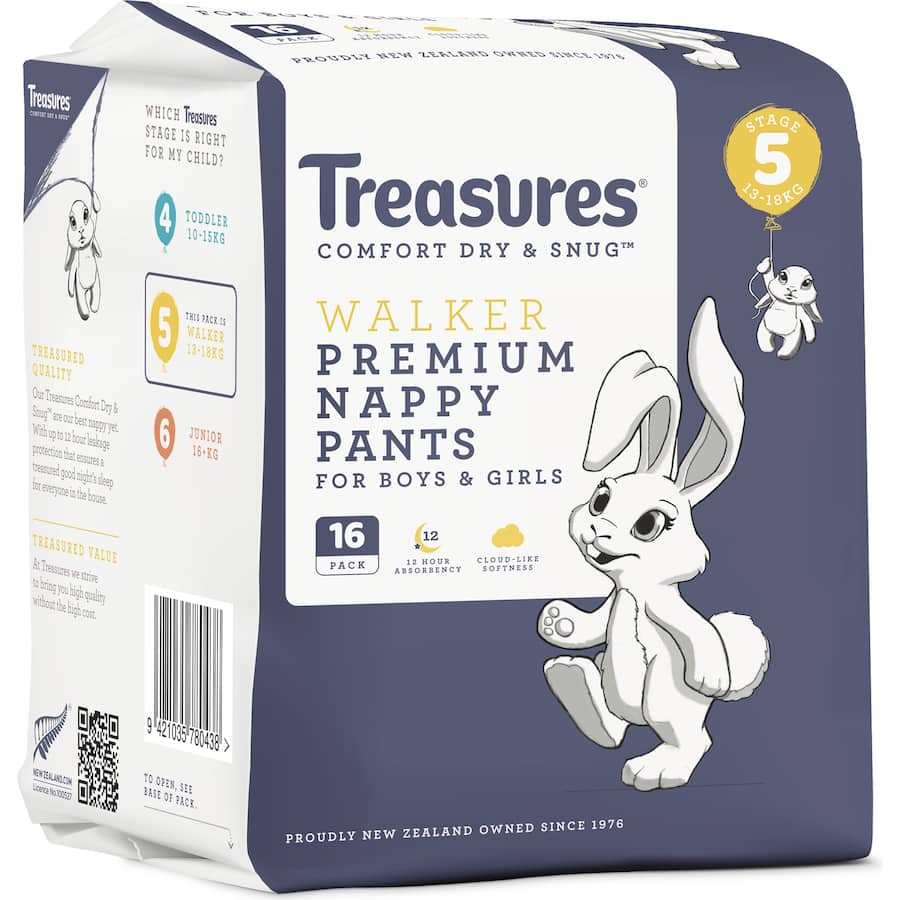 Treasures Dry & Snug Nappy Pants Walker 13-18kg Convenience 16pack