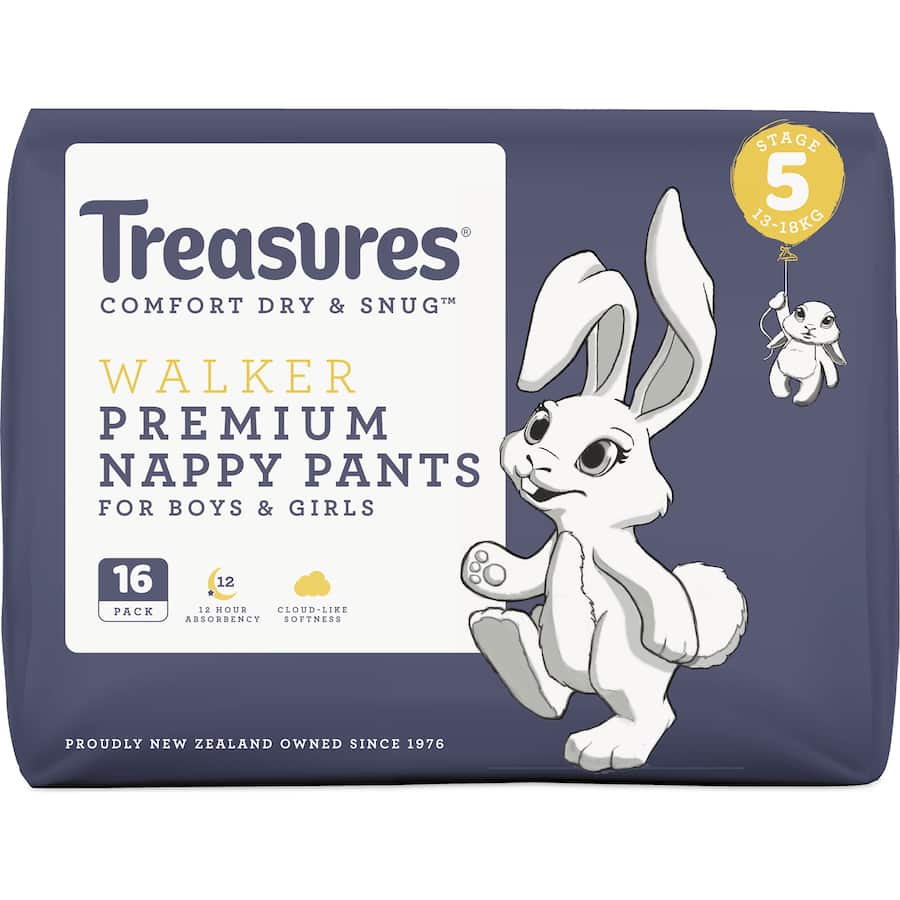 Treasures Dry & Snug Nappy Pants Walker 13-18kg Convenience 16pack