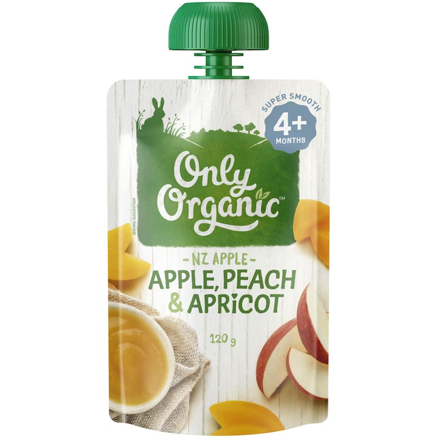 Only Organic Stage 1 Baby Food Apricot Peach & Apple Squeeze pouch 120g