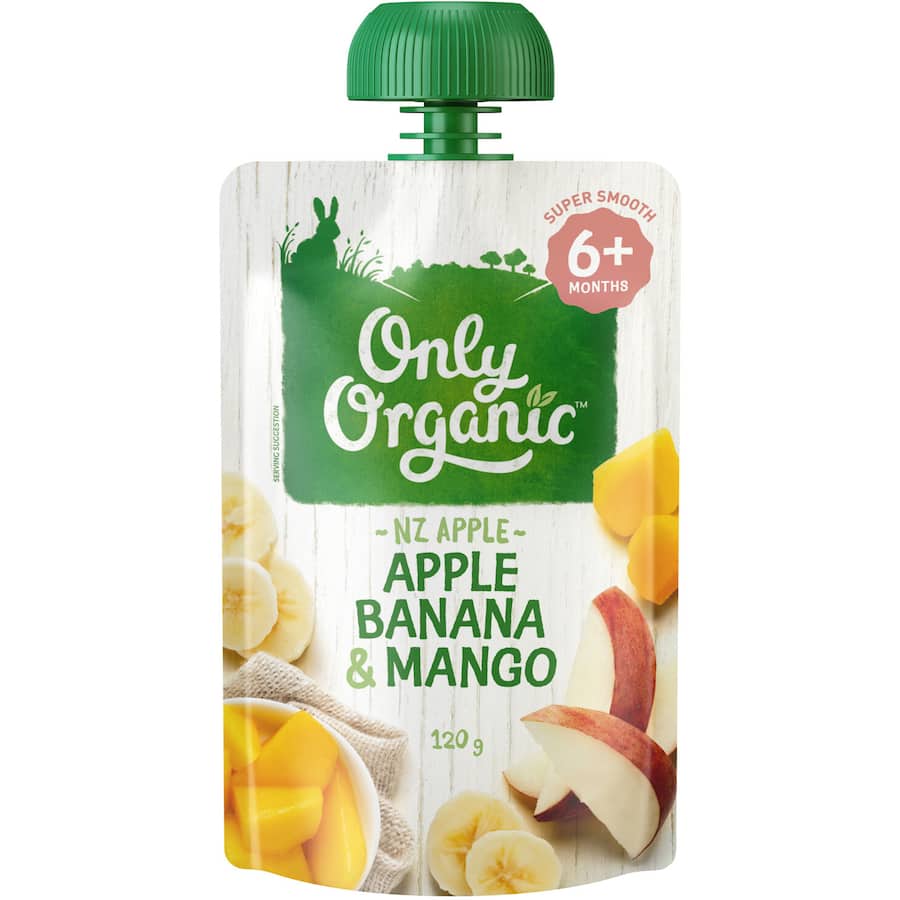 Only Organic Stage 2 Baby Food Apple, Banana & Mango Squeeze pouch 120g