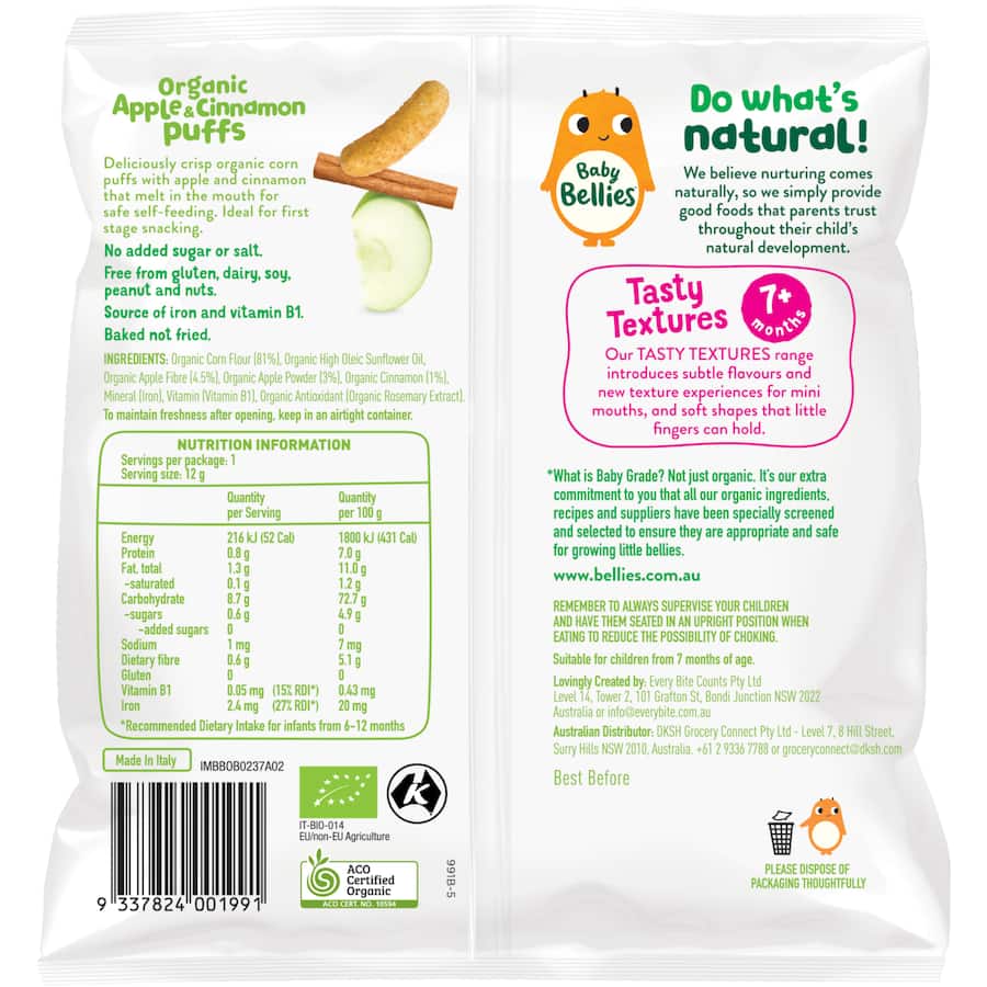 Baby Bellies Organic Baby Snacks Apple & Cinnamon Puffs 12g