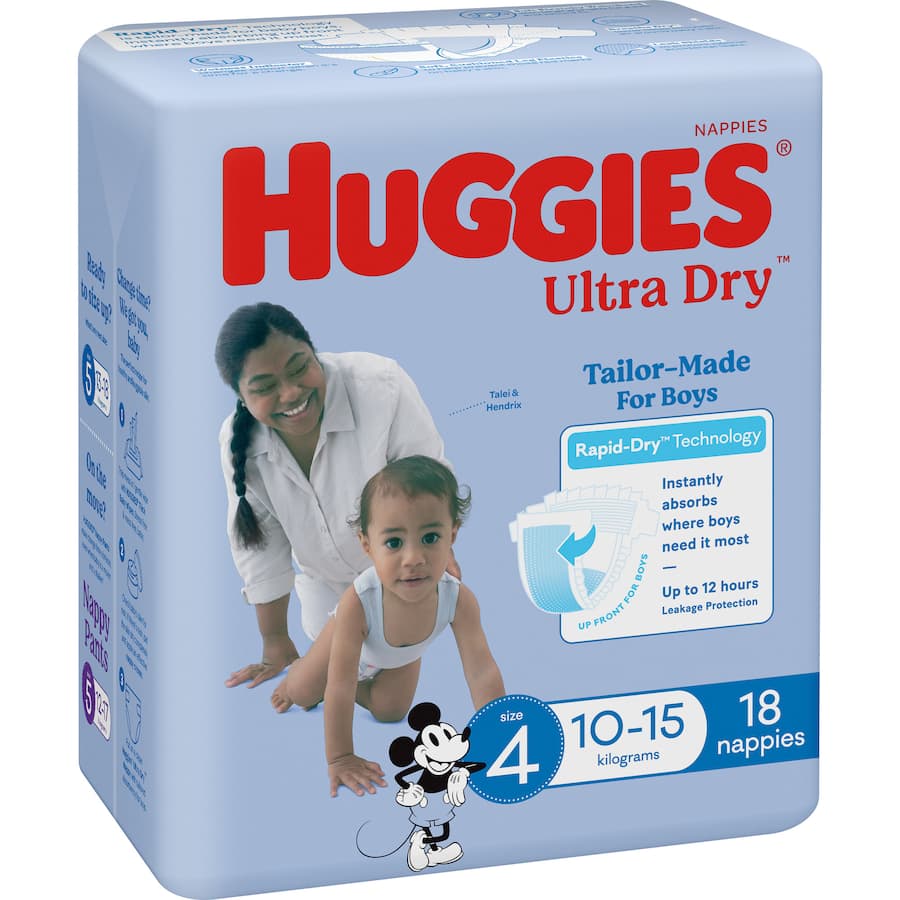 Huggies Ultra Dry Nappies Boys Size 4 (10-15kg) 18pack