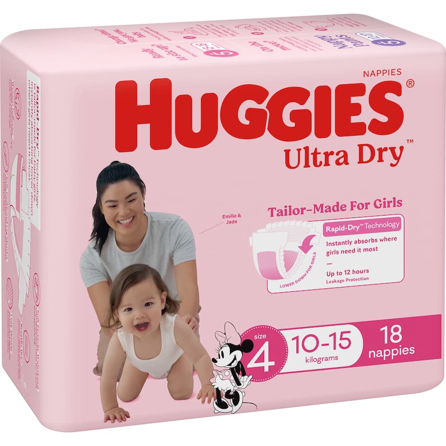Huggies Ultra Dry Nappies Girls Size 4 (10-15kg) 18pack