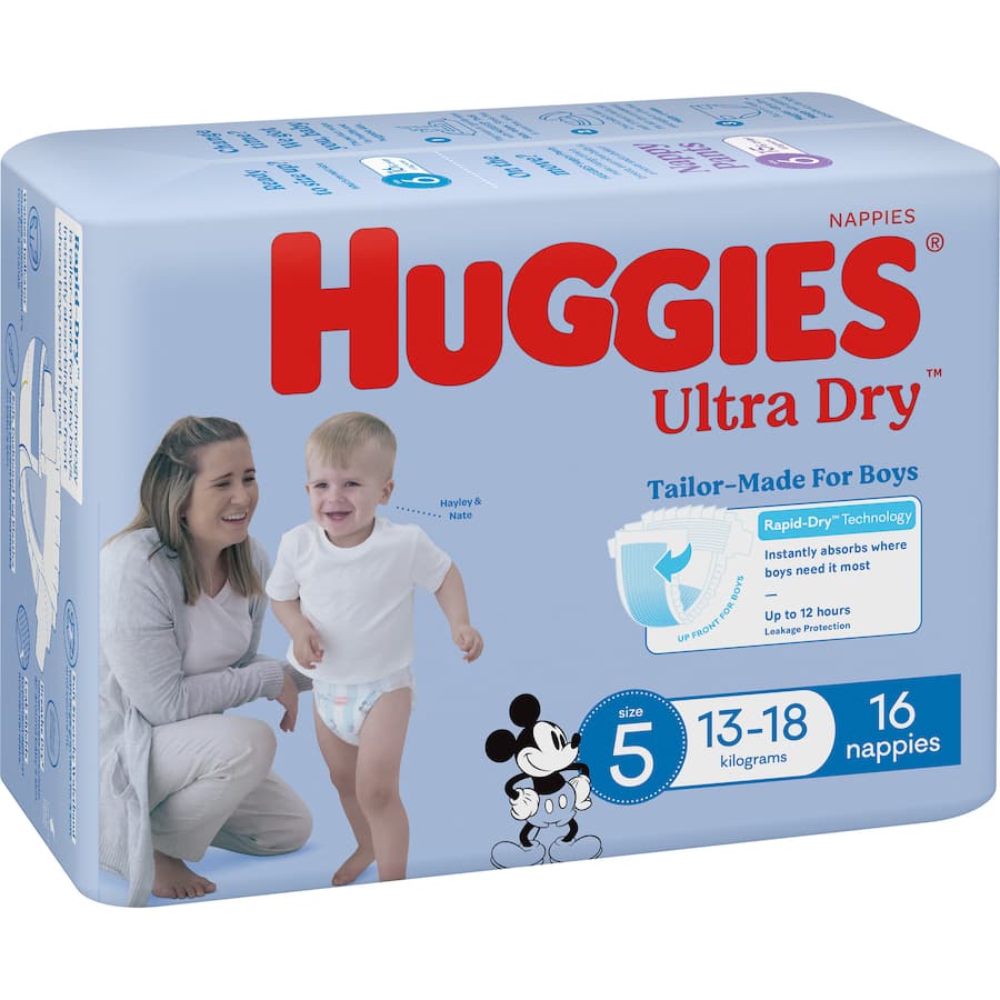Huggies Ultra Dry Nappies Boys Size 5 (13-18kg) 16pack
