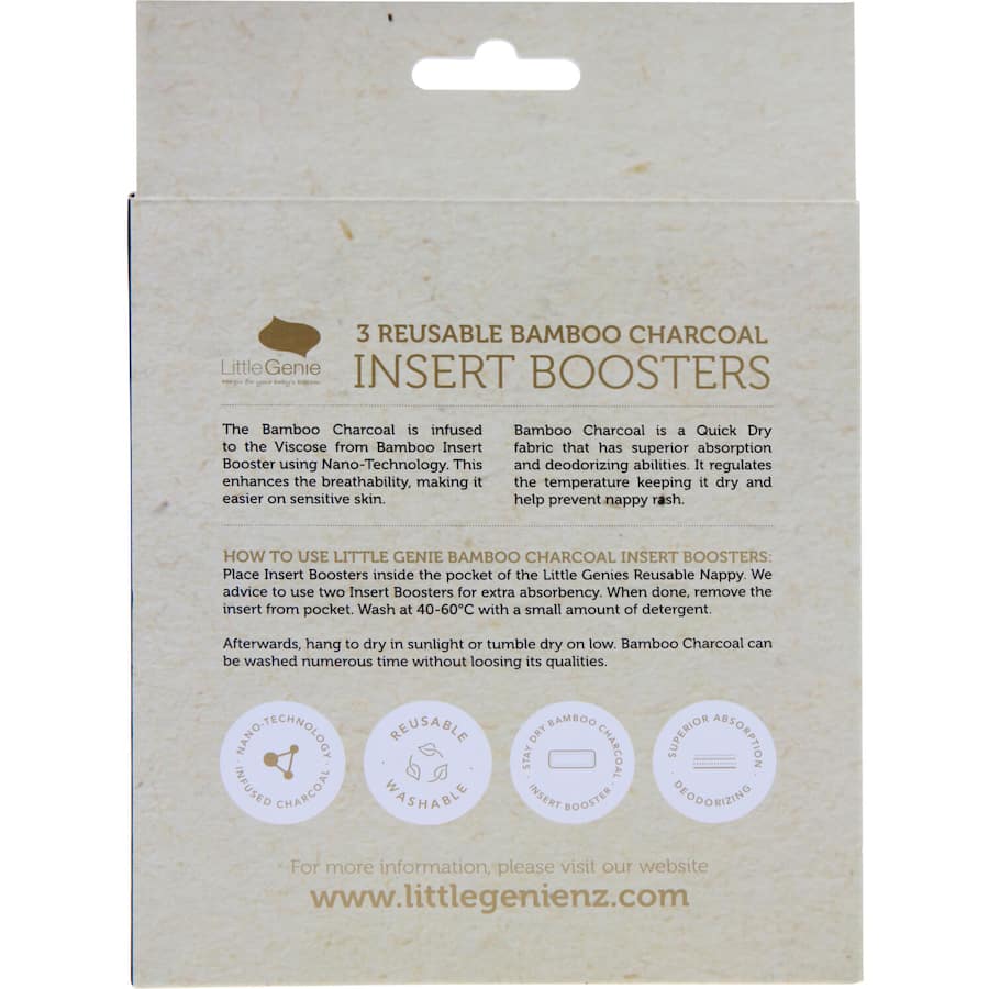 Little Genie Reusable Cloth Nappy Insert Bamboo Charcoal 3pack