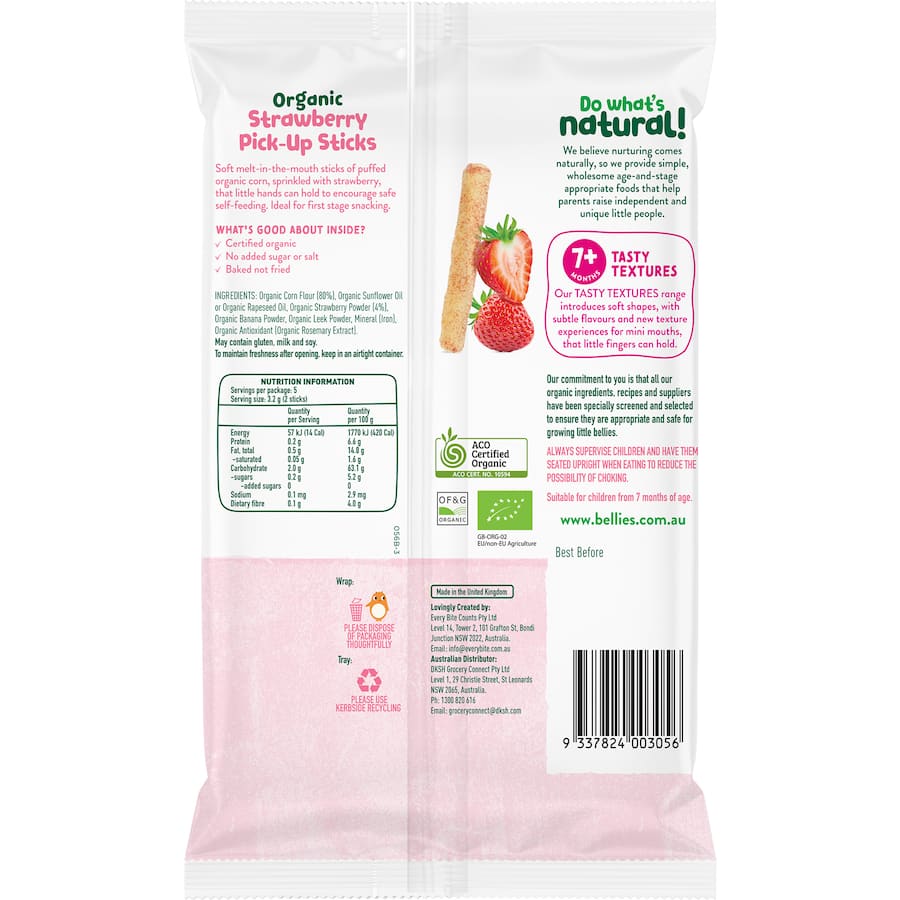 Baby Bellies Organic Baby Snacks Strawberry Pick-up Sticks 16g