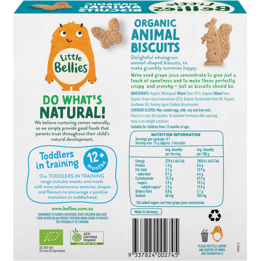 Little Bellies Organic Toddler Snacks Animal Biscuits 130g