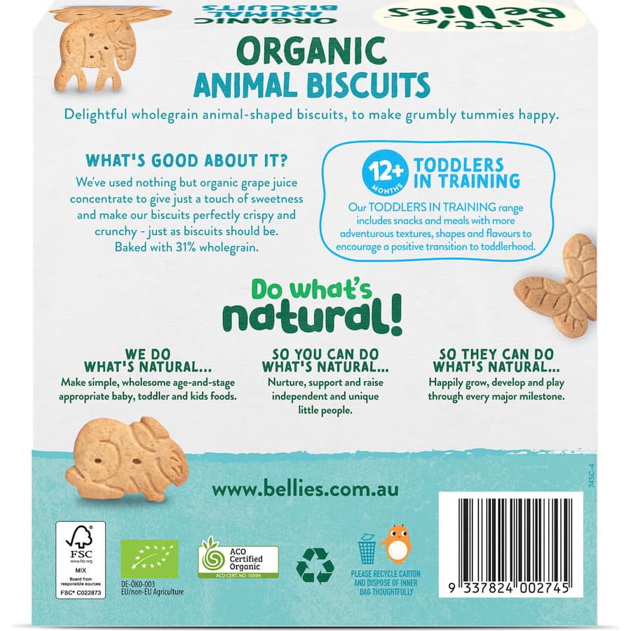 Little Bellies Organic Toddler Snacks Animal Biscuits 130g