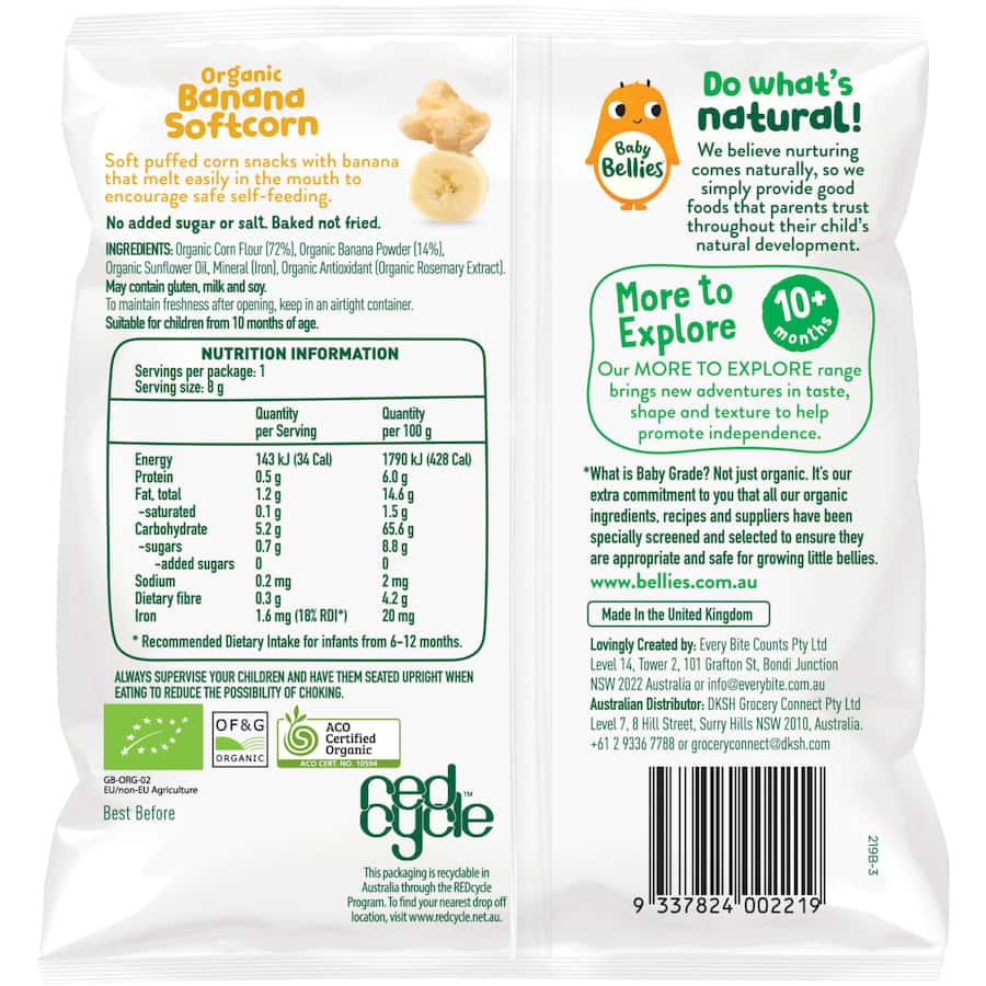Baby Bellies Organic Baby Snacks Banana Softcorn 10+ Months 8g