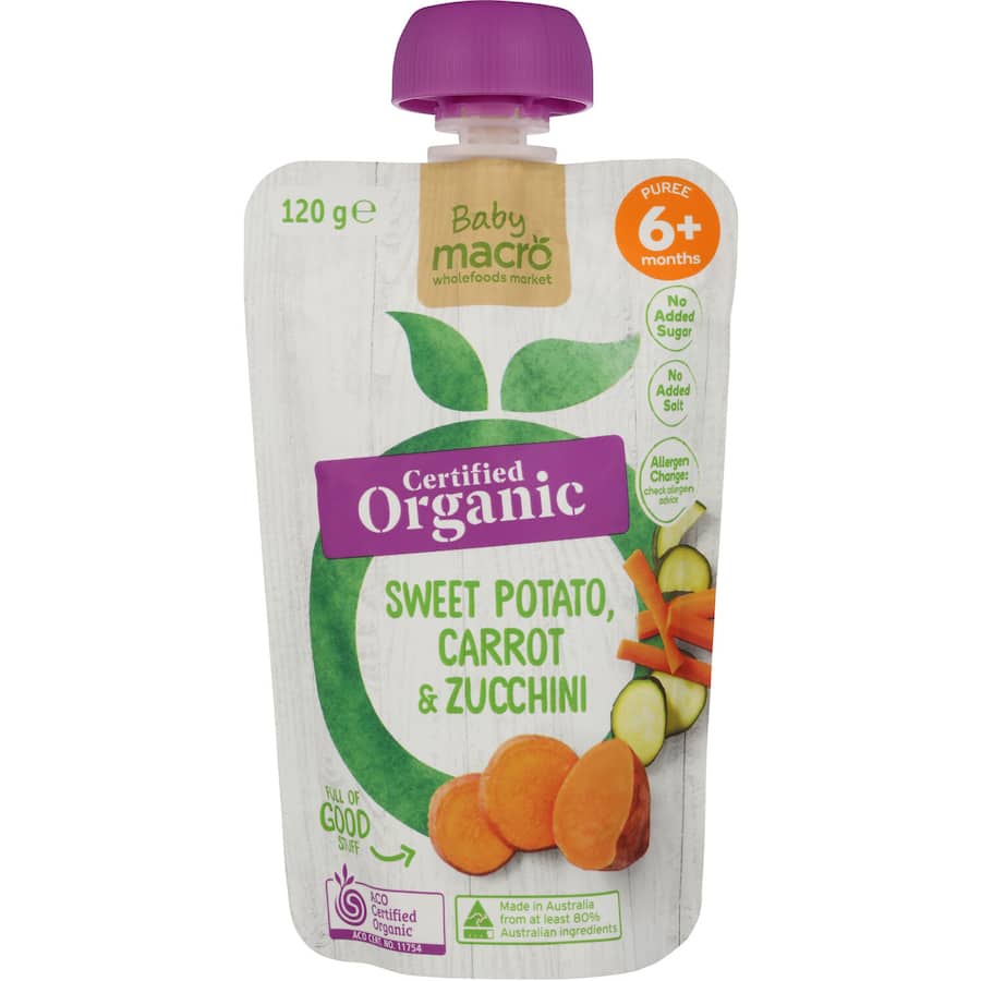 Macro Organic Baby Food 6+ Months Sweet Potato, Carrot, Zucchini Pouch 120g
