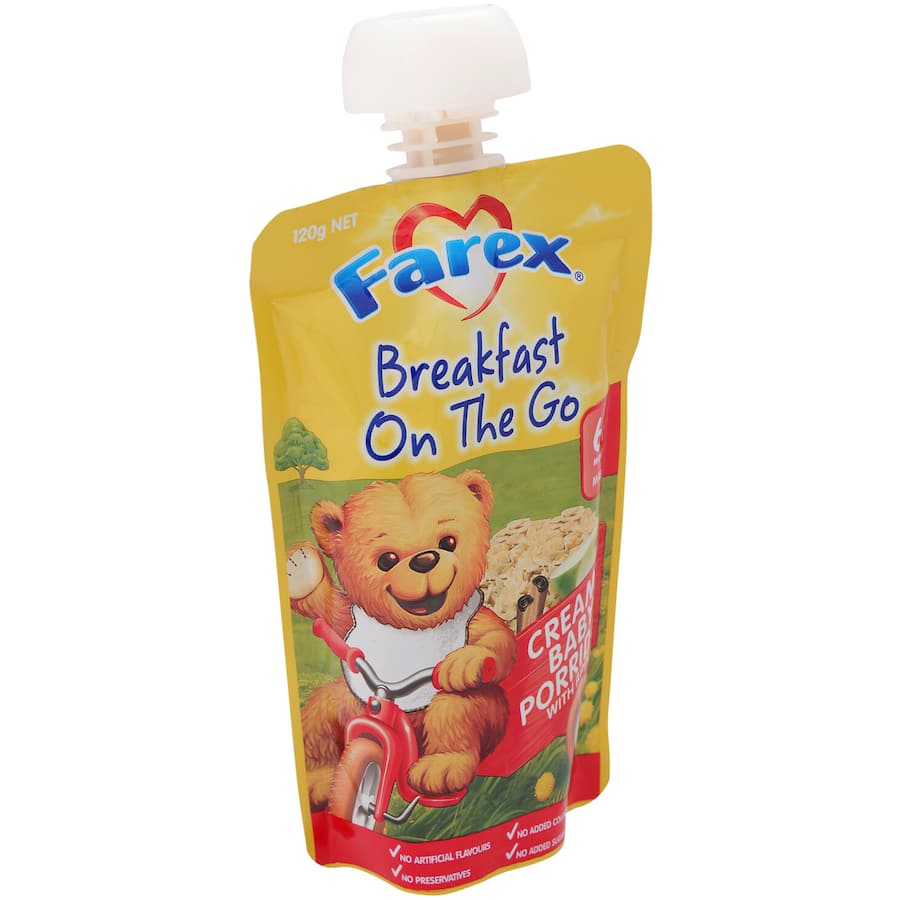 Farex Breakfast On The Go Baby Food Creamy Apple Porridge Squeeze pouch 120g