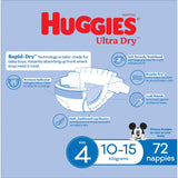 Huggies Ultra Dry Nappies Boys Size 4 (10-15kg) Jumbo pack 72pack