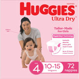 Huggies Ultra Dry Nappies Girls Size 4 (10-15kg) Jumbo pack 72pack