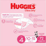 Huggies Ultra Dry Nappies Girls Size 4 (10-15kg) Jumbo pack 72pack