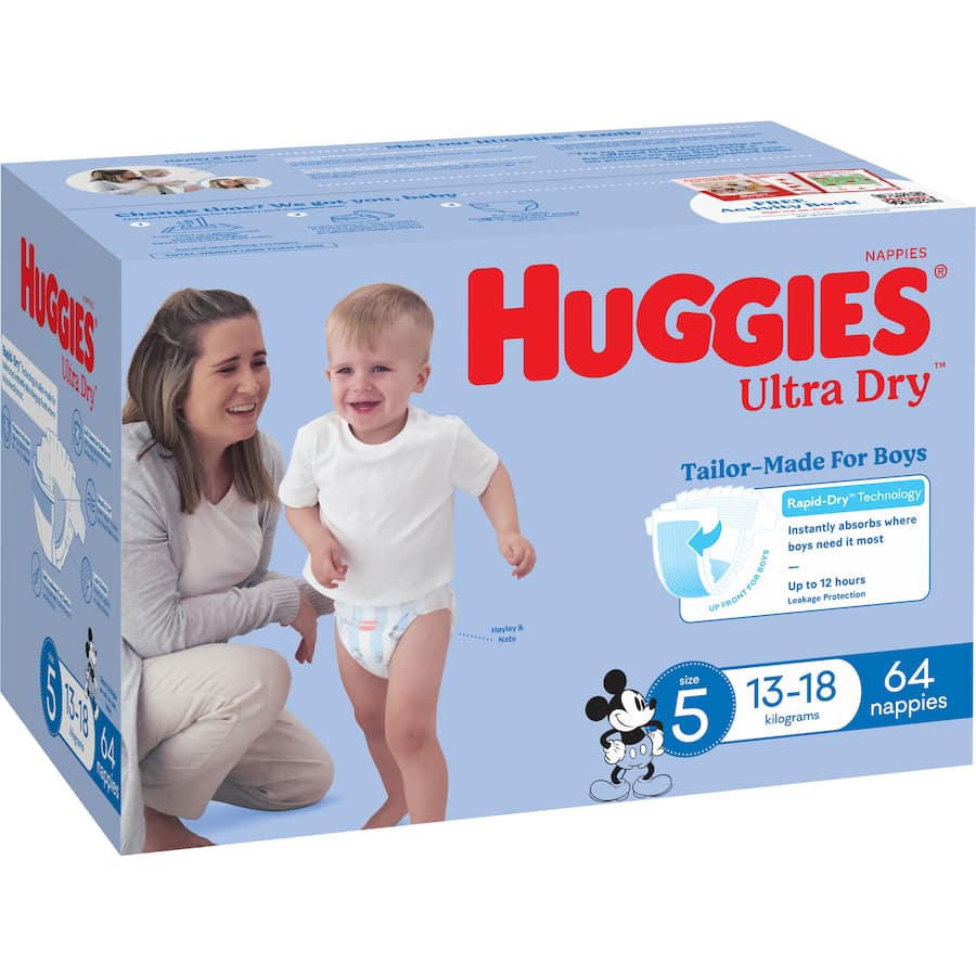 Huggies Ultra Dry Nappies Boys Size 5 (13-18kg) Jumbo pack 64pack