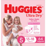 Huggies Ultra Dry Nappies Girls Size 5 (13-18kg) Jumbo pack 64pack