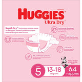 Huggies Ultra Dry Nappies Girls Size 5 (13-18kg) Jumbo pack 64pack