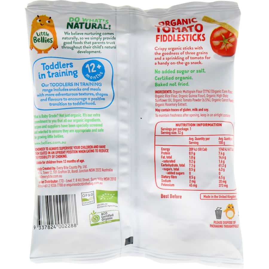 Little Bellies Organic Baby Snacks Tomato Fiddlesticks 12g