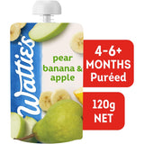 Wattie's Baby Food 4-6+ Months Pear, Banana & Apple Pouch 120g