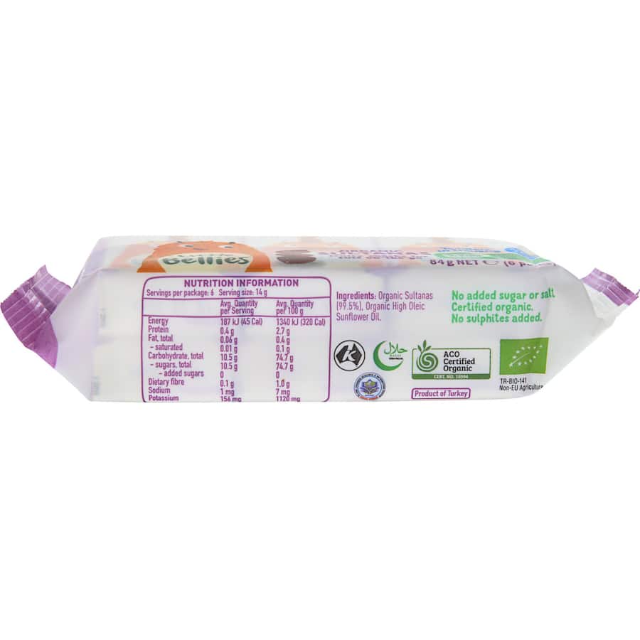 Little Bellies Organic Baby Snacks Sultanas 84g 1 year + 6pack