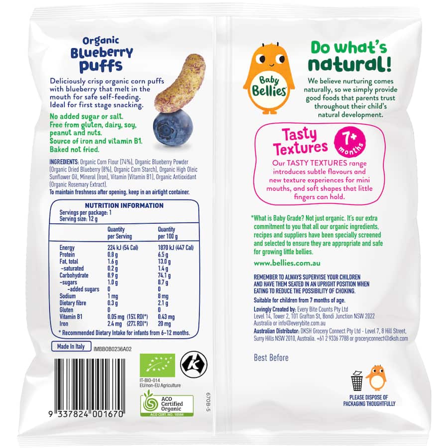 Baby Bellies Organic Baby Snacks Blueberry Puffs 12g
