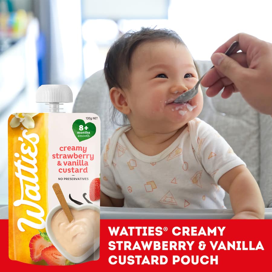 Wattie's Baby Food 8+ Months Strawberry & Vanilla Custard Pouch 120g
