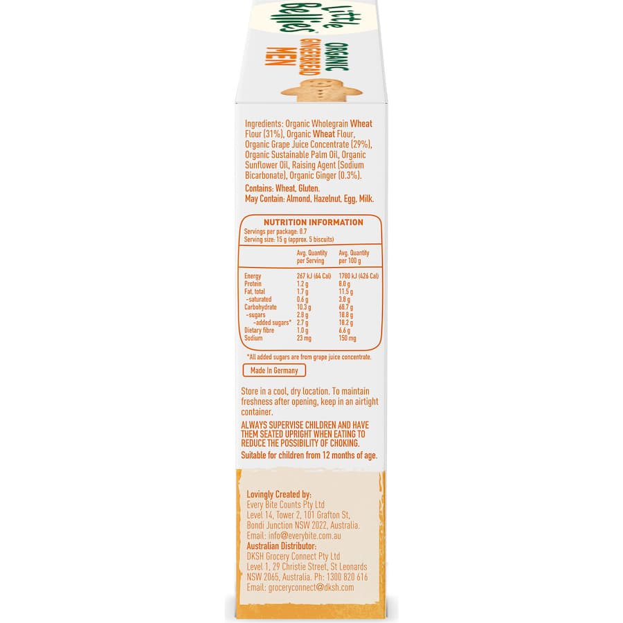 Little Bellies Organic Toddler Snacks Gingerbread Men Biscuits 130g