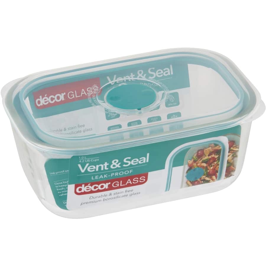 Decor Glass Container Vent & Seal Oblong 1L
