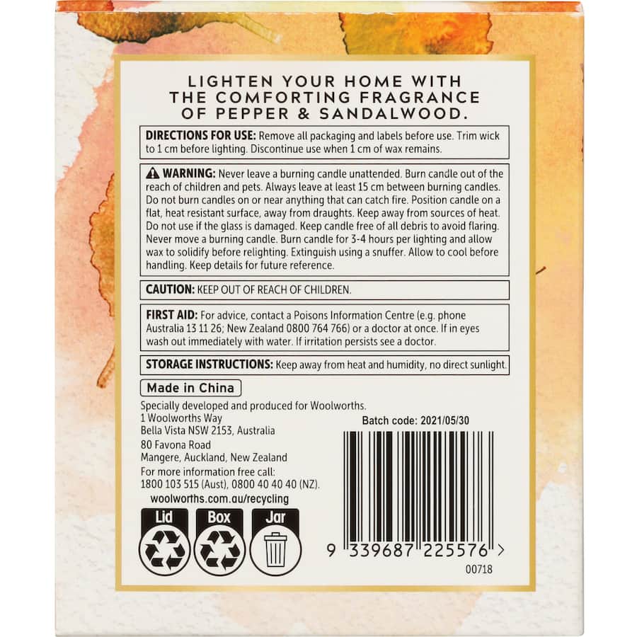 Zenzone Scented Candle Pepper & Sandalwood 260g