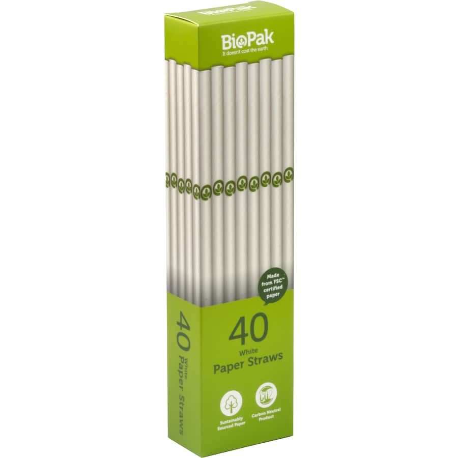Biopak Straws Paper White 40pack