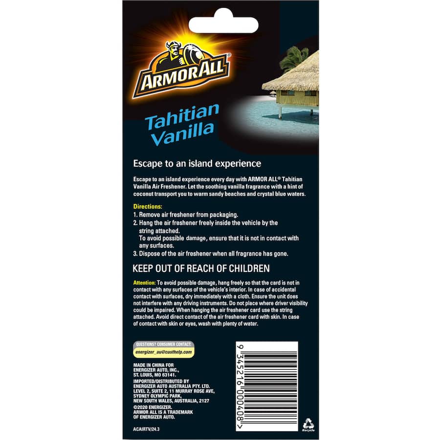 Armor All Car Freshener Tahitian Vanilla 1pack