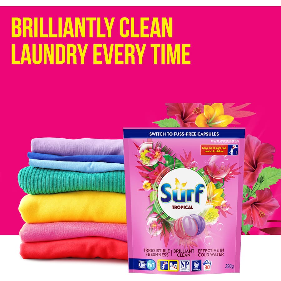 Surf Laundry Detergent Capsules Tropical 30 Washes 30pack