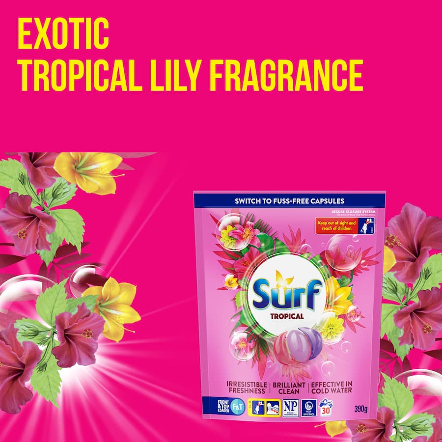 Surf Laundry Detergent Capsules Tropical 30 Washes 30pack