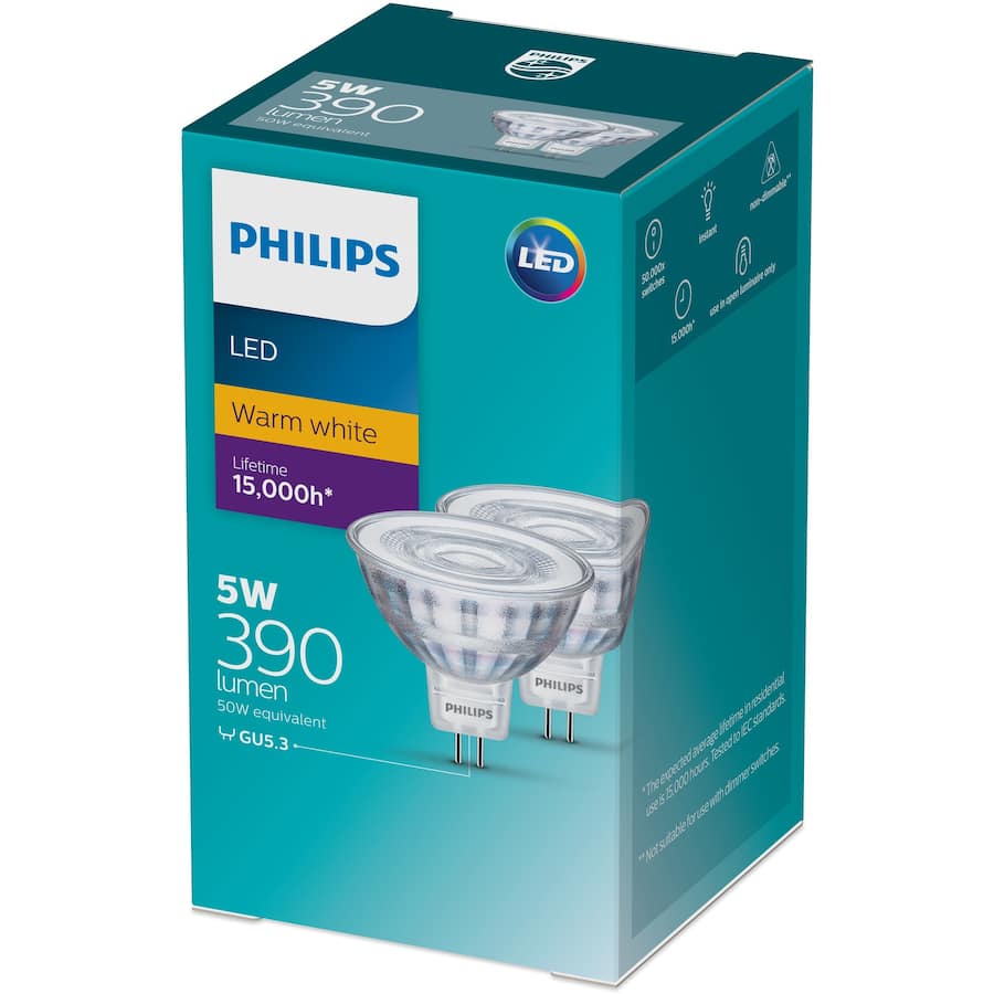Philips Down Light Bulb Led 5w 390 Lumen Warm White 2pack