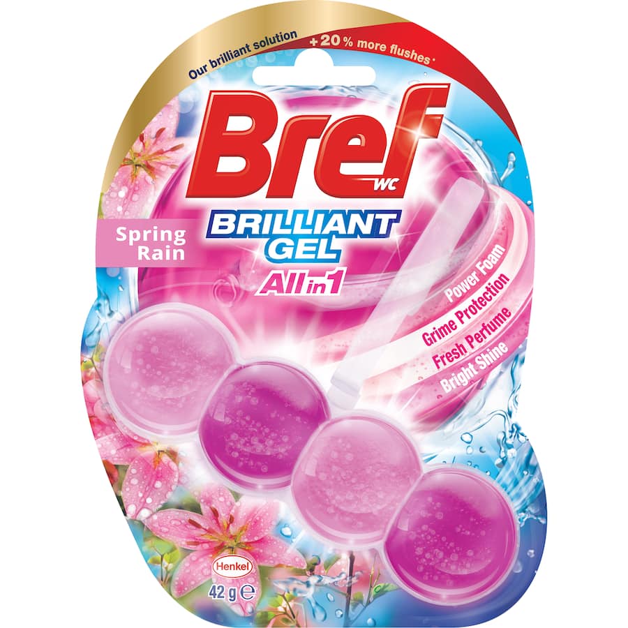 Bref Brilliant Gel Toilet Flush Rim Block Spring Rain 42g
