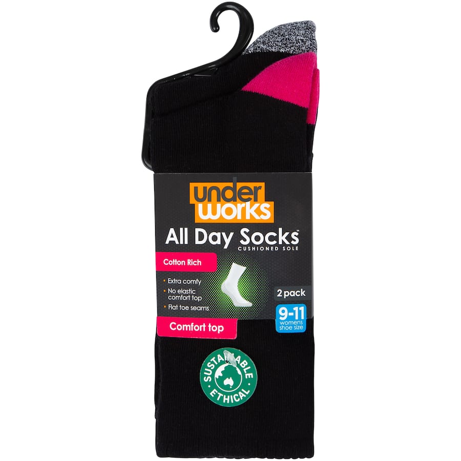Uw Ladies Socks Crew Size 9-11 2pack