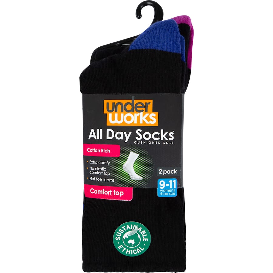 Uw Ladies Socks Crew Size 9-11 2pack