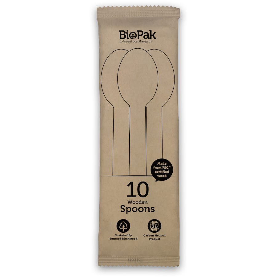 Biopak Spoons 16cm Wooden 10pack