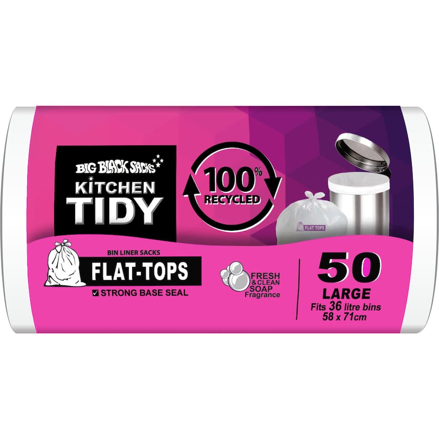 Big Black Sacks Kitchen Tidy Liners 100% Recycled Soapy Fresh 36l 50pack